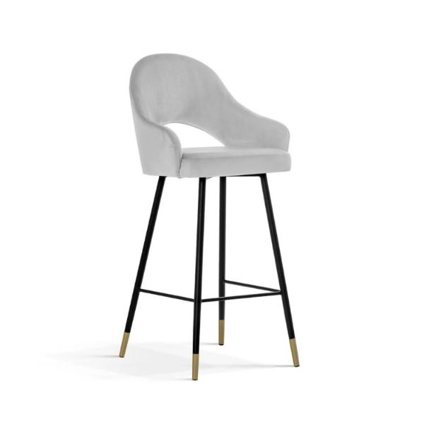 Scaun bar tapitat gri deschis/negru-auriu Goda 70