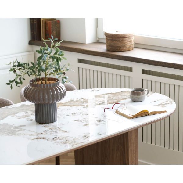 Masa ovala fixa 210 cm blat ceramic/stejar Athens