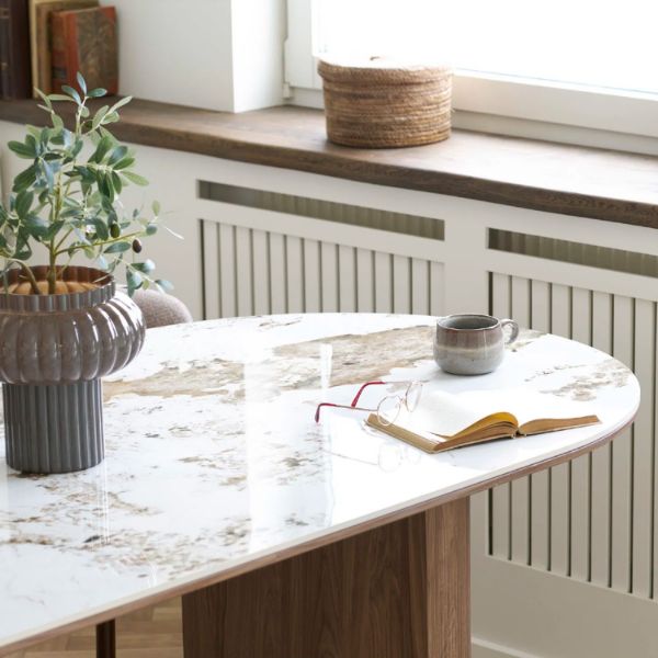 Masa ovala fixa 210 cm blat ceramic/nuc deschis Athens