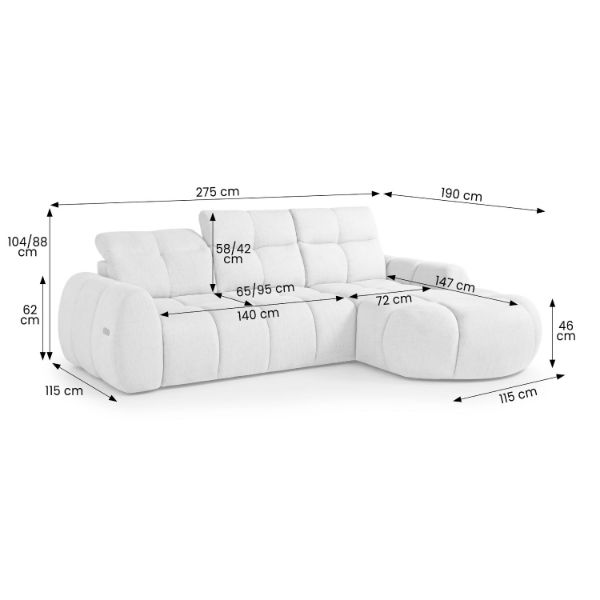 Coltar extensibil electric L dreapta crem Sorena