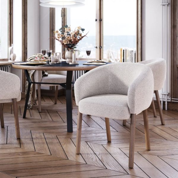 	Scaun tapitat cu brate bej/stejar Lily