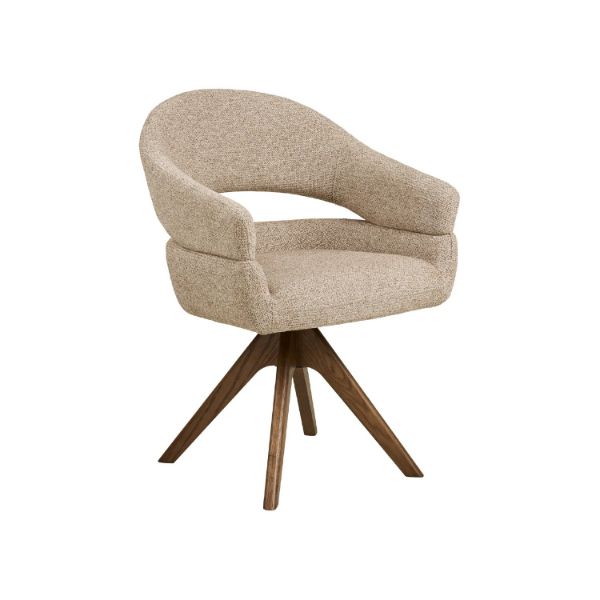 Scaun dining tapitat rotativ bej deschis/nuc Dover