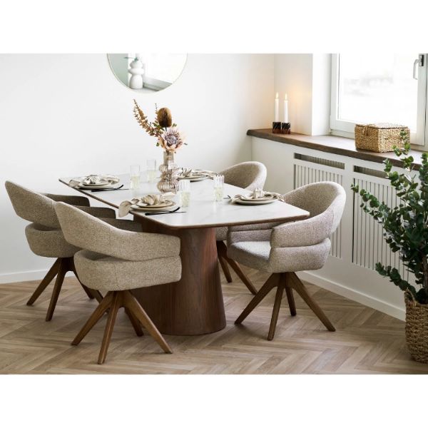 Scaun dining tapitat rotativ bej deschis/nuc Dover