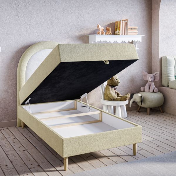 	Pat tapitat boxspring copii 90 x 180 cm albastru deschis Baloo