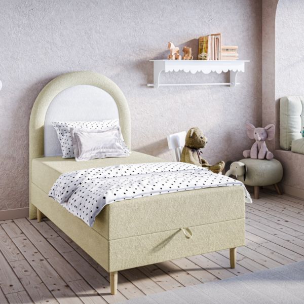 	Pat tapitat boxspring copii 90 x 180 cm crem Baloo