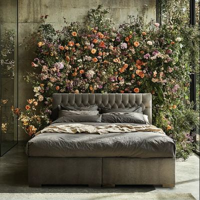 Pat tapitat boxspring 140 x 200 cm gri inchis Dalia