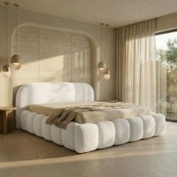 Pat tapitat, somiera rabatabila, 140x200 cm alb Orlando Slim