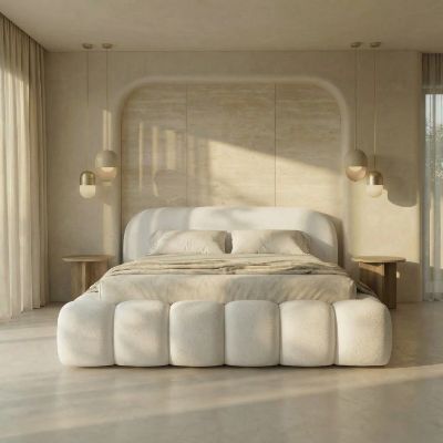 Pat tapitat, somiera rabatabila, 140x200 cm alb Orlando Slim