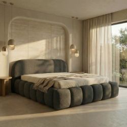 Pat tapitat, somiera rabatabila, 140 x 200 cm gri Orlando Slim