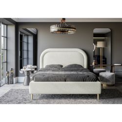 Pat tapitat cu somiera rabatabila 140 x 200 cm alb murdar Melania