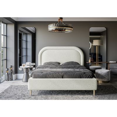 Pat tapitat cu somiera rabatabila 160 x 200 cm alb murdar Melania