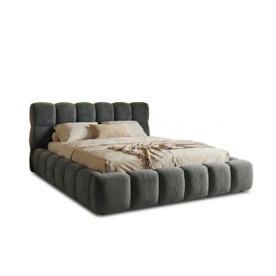 Pat tapitat, somiera rabatabila, 200x200 cm gri inchis Boston Slim