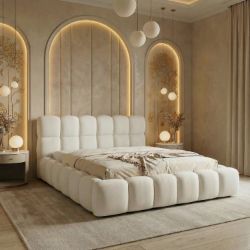 Pat tapitat, somiera rabatabila, 140x200 cm alb Boston Slim