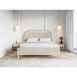 Pat tapitat cu somiera rabatabila 160x200 cm bej deschis Melania