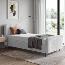 Pat tapitat cu somiera rabatabila 90x200cm gri deschis Lamello
