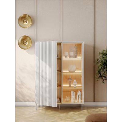 Comoda inalta cu 2 usi, iluminare LED, alb/stejar Libra