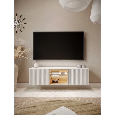 Comoda TV suspendata, 147 cm, LED, alb/stejar Libra