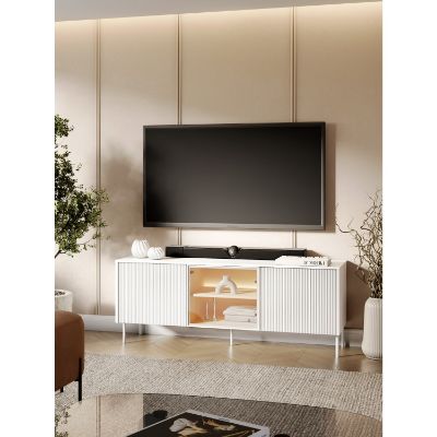 Comoda TV, 147 cm, iluminare LED, alb/stejar Libra