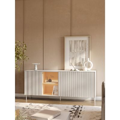 Bufet cu 4 usi, 170 cm, iluminare LED, alb/stejar Libra