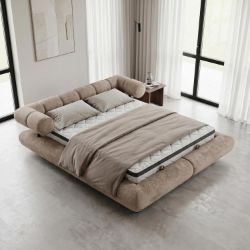 Pat tapitat somiera rabatabila 140x200 cm maro Luxor