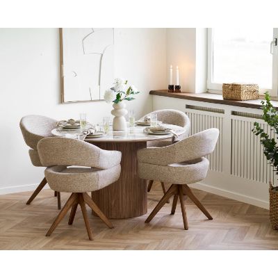 Masa rounda fixa 140 cm blat ceramic/nuc deschis Athens