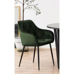 Scaun tapitat, catifea, verde padure/negru Brooke