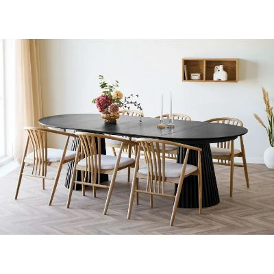 Masa rotunda extensibila 120/240 cm negru Olaf